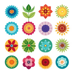 Fototapeta premium Assorted Colorful Flat Flower Icons and Plant Graphic