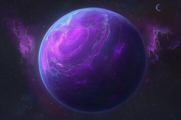Fototapeta premium Purple planet glows in a cosmic expanse.
