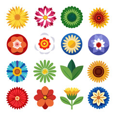 Vibrant Flat Design Flower Set with Various Color