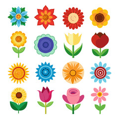 Collection of Colorful Vector Flower Icons and Illustrations