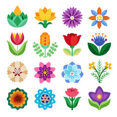 Set of colorful floral designs in flat style