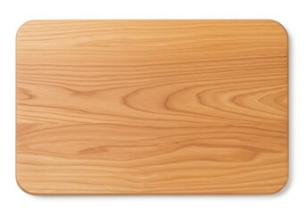 A light brown wooden cutting board with rounded corners on a white background in a studio shot