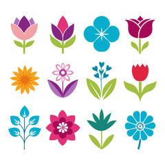 Colorful floral vector set in simplistic modern design