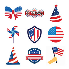4th of July design bundle, USA Independence Day vector design collection on white background