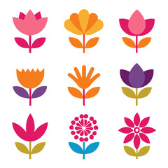 Retro Style Floral Arrangement Vector Illustration on White