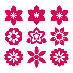 Set of nine stylized flowers in pink shades