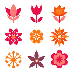 Collection of nine minimalist flower vector illustrations