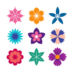 Set of Colorful Floral Icons on a White Background