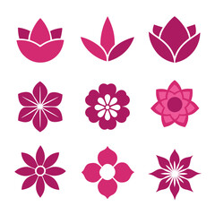 Elegant Flower Blossom Icon Set in Pink Tones