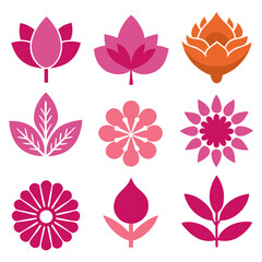 Assorted floral and leaf vector graphics in pink, orange