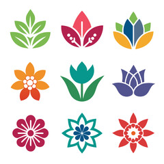 Elegant Flower and Leaf Collection of Nine Flat Icons