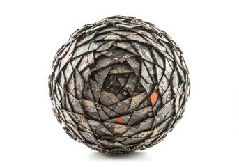 Obraz premium A sphere made of folded paper pieces on a white background in a studio setting with soft light