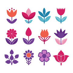 Colorful Geometric Floral Vector Pattern on White Background