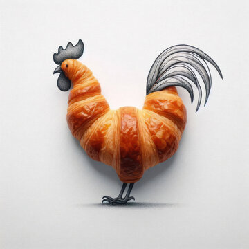 Naklejki croissant rooster food art creative breakfast concept