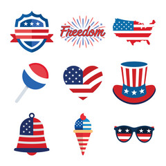 4th of July design bundle, USA Independence Day vector design collection on white background