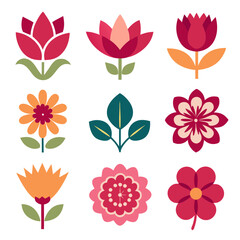 Geometric Flower Collection, Modern Floral Design, Vector Illustration