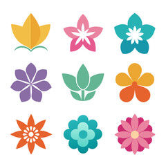 Flat Design Colorful Flowers Vector Illustration on White