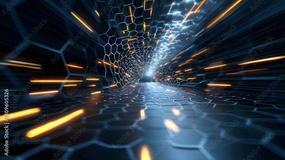 Poster abstract technological background with hexagonal pattern and motion blur