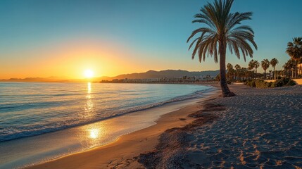 Sunrise beach palm tree coastal sunrise landscape