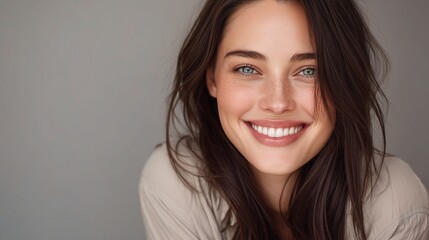 Naklejka premium Attractive Woman Smiling in Natural Portrait with Soft Lighting