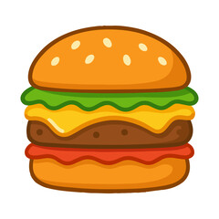 Fast food hamburger cartoon illustration isolated on white background. Vector template, flat design