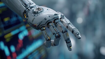 Futuristic Robotic Hand Engaging in Investment Analysis Using AI