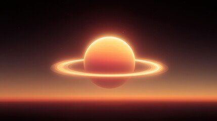 A stunning view of a glowing planet with rings in a cosmic sunset backdrop.