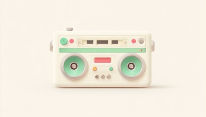 Fototapeta premium Vintage boombox with colorful dials and speakers on a light background.