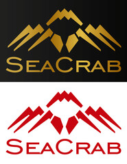 Red and gold logo in a minimalist crab shape