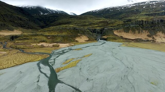 Flying over the landscape of Iceland during daytime
