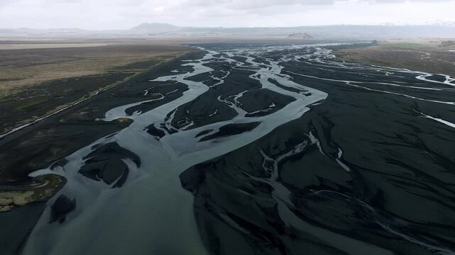 Flying over the landscape of Iceland during daytime