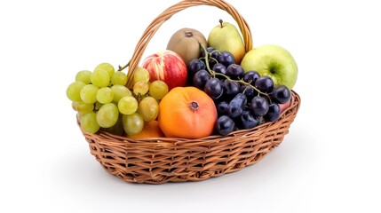 a fruits basket, appetizing, isolated on white background 
