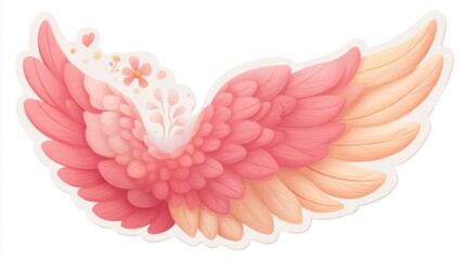 Fototapeta premium Colorful, intricate wing design featuring various shades of pink and orange with floral elements.