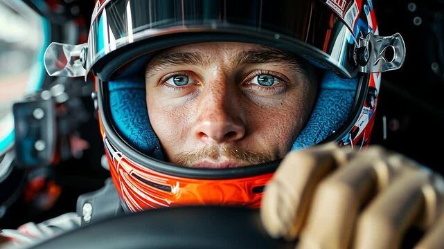 Racing driver focused intense concentration