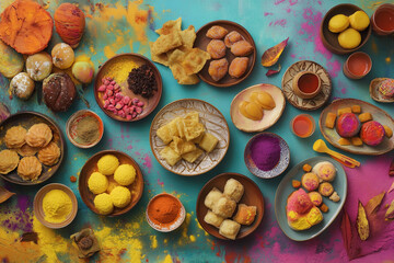 Colorful Holi sweets and snacks vibrant celebration