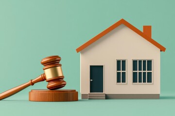 Gavel and House Model Representing Real Estate Law Concept in Minimalist Style for Legal Services and Property Transactions