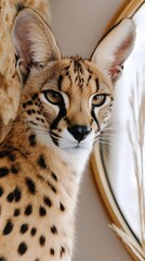 Fototapeta premium Regal african serval cat with distinctive spots and large ears in natural habitat