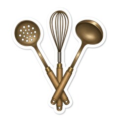 Premium kitchen utensils set sticker with vintage style illustration