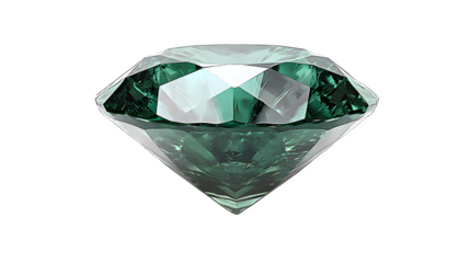 Green gemstone shaped like a diamond, HD rendering, on white background