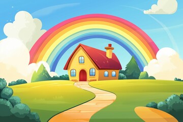 Fototapeta premium the house and the rainbow above it illustration