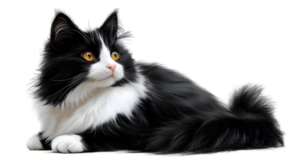 Norwegian forest cat sitting isolated on white background, HD and realistic