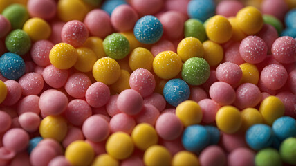 Obraz premium Extreme close-up texture of colorful sugar sprinkles for cake decoration. Dessert topping, sweet food, baking, confectionery, festive party mood.