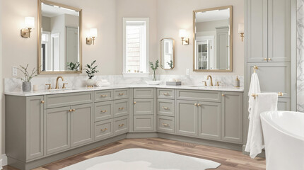 luxury primary bath bathroom custom home faded soft green gray