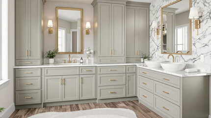 luxury primary bath bathroom custom home faded soft green gray