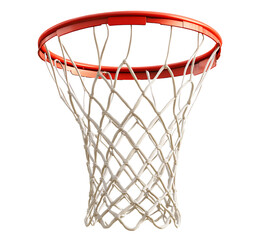 Basketball hoop with a red and white net on a transparent background