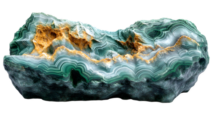 Malachite mineral stone, layered green texture, realistic, isolated on white background