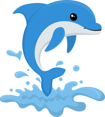 Fototapeta premium Dolphin ocean day illustration. Marine life, sea animal vector isolated