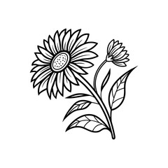 Minimal Sunflower Line Art Icon – Botanical Outline Vector for Floral Design and UI Elements