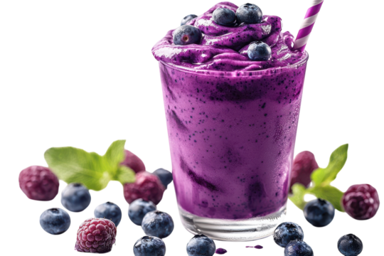 Delicious Blueberry Smoothie creamy purple texture fresh berries vibrant on transparent background