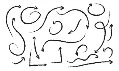 Hand-drawn textured black arrows set with grunge vector style